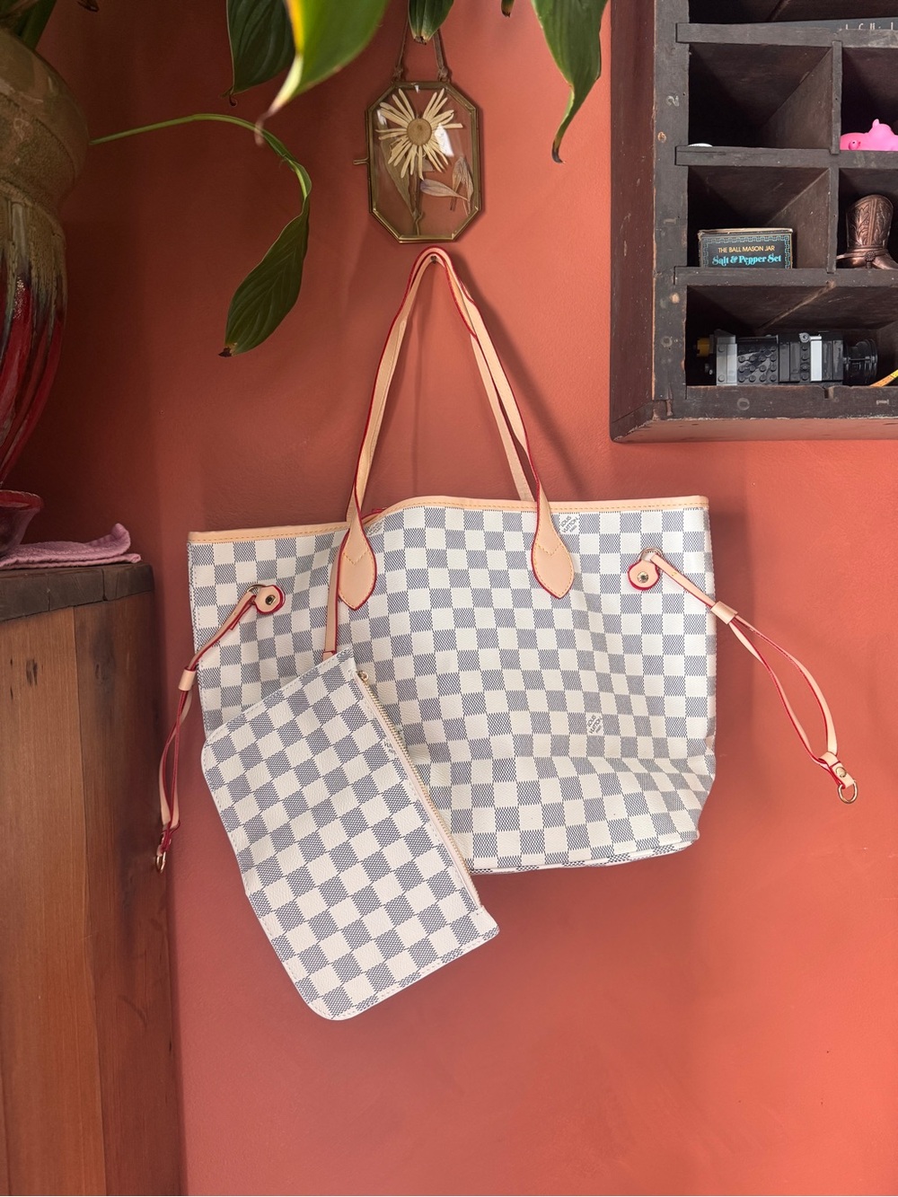Louis Vuitton Damier Azur Canvas Tote with Cream and Pink Trim
